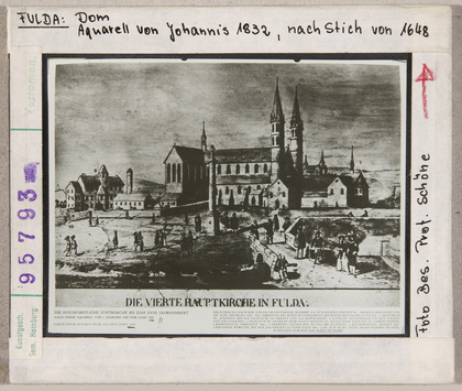 Vorschaubild Fulda: Dom, Ratgarbasilika nach Stich von 1648, Aquarell von 1832 